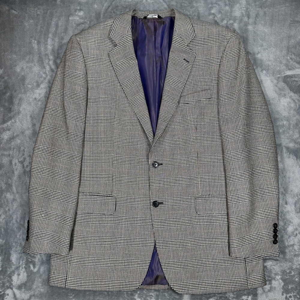 Alexander Julian Private Reserve Glen Plaid Wool Silk Linen Blazer 44L L7261-00